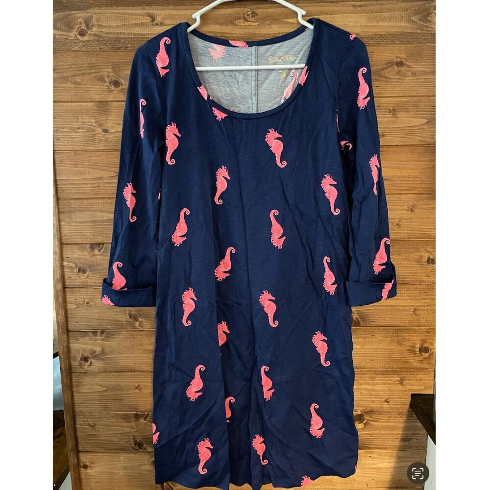 Lilly Pulitzer Horsin’ Around Ocean Ridge Seahorse Dress, Resort Navy XS, EUC